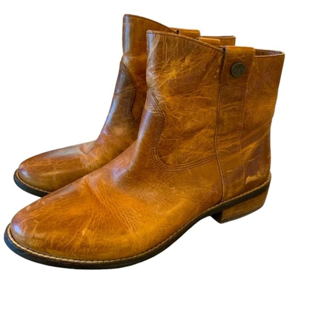 Vince Camuto sz 8 Maxon Caramel Leather Women's Ankle Western Boots Distressed